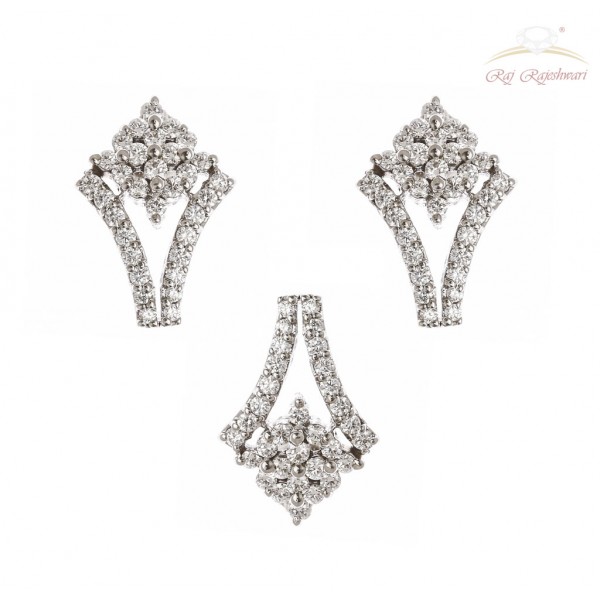 Indo-Western Diamond Studded Pendant Set  in 18kt White Gold